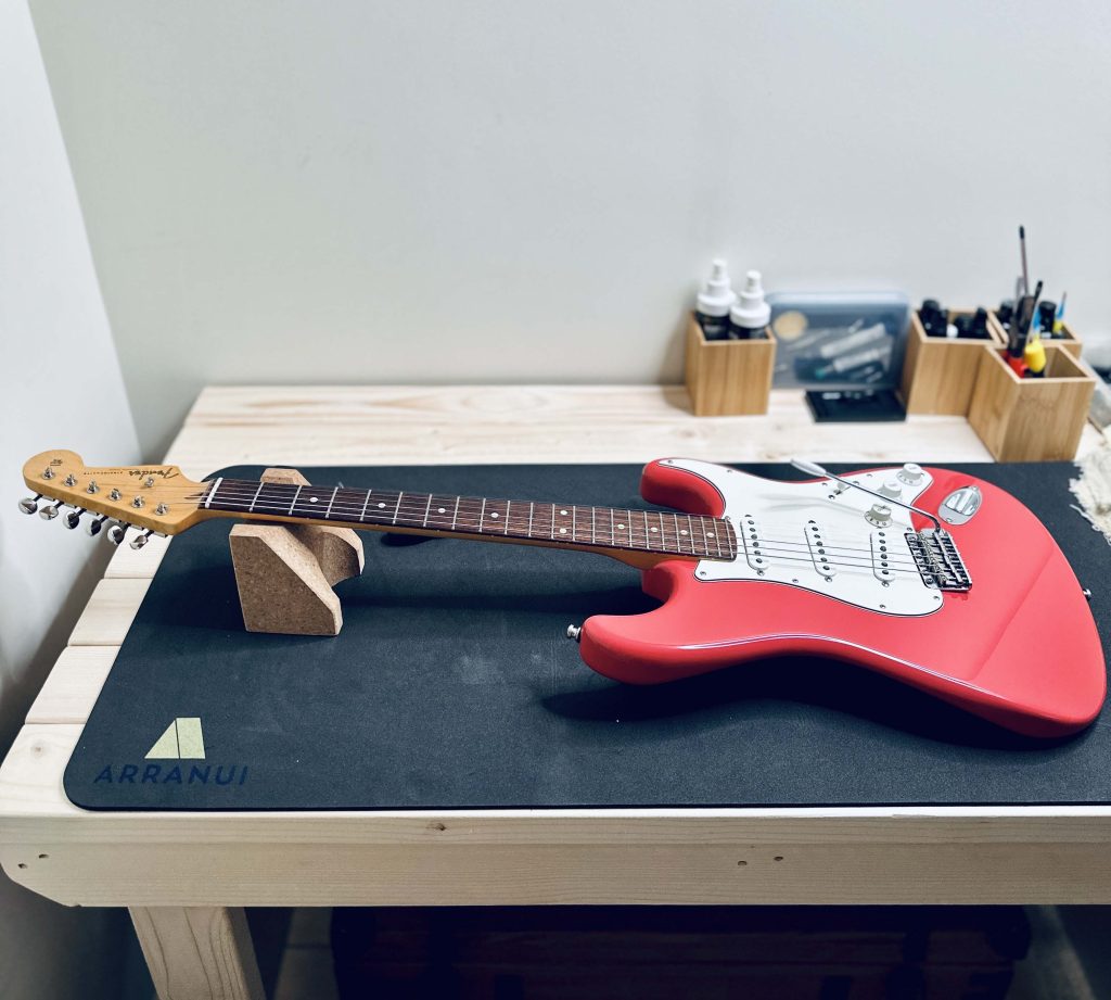 Electric guitar setup, lowering the action, nut replacement, intonation and tremolo setup